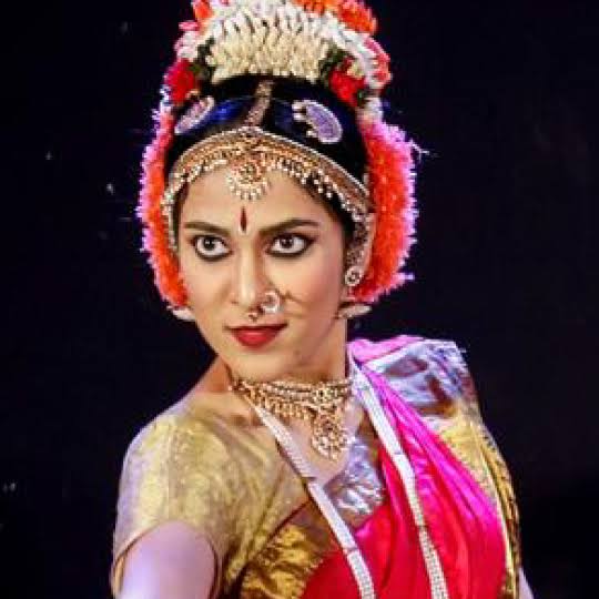 Kuchipudi dancer in full traditional headdress and jewelry